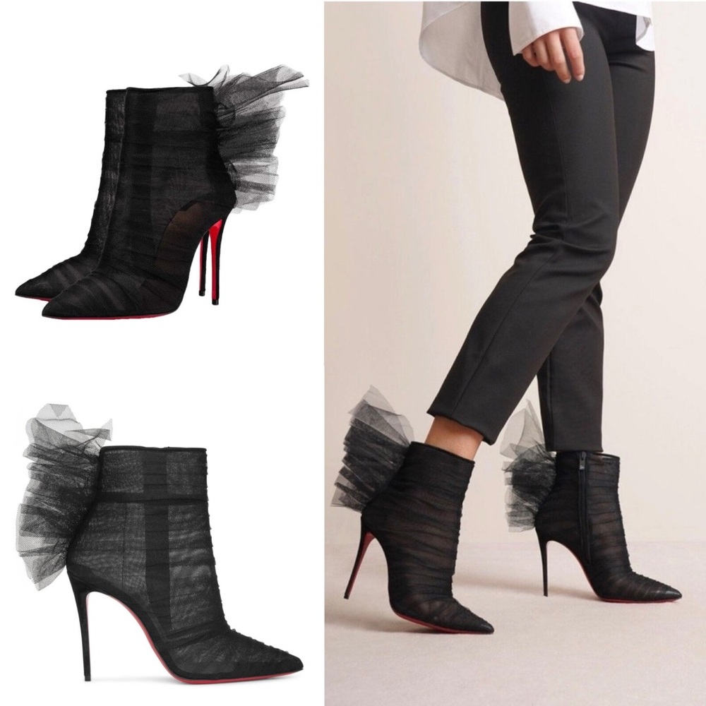 CHRISTIAN LOUBOUTIN Libellibooty 100 Booties EU 36.5 US 6.5 Black Tulle Ankle